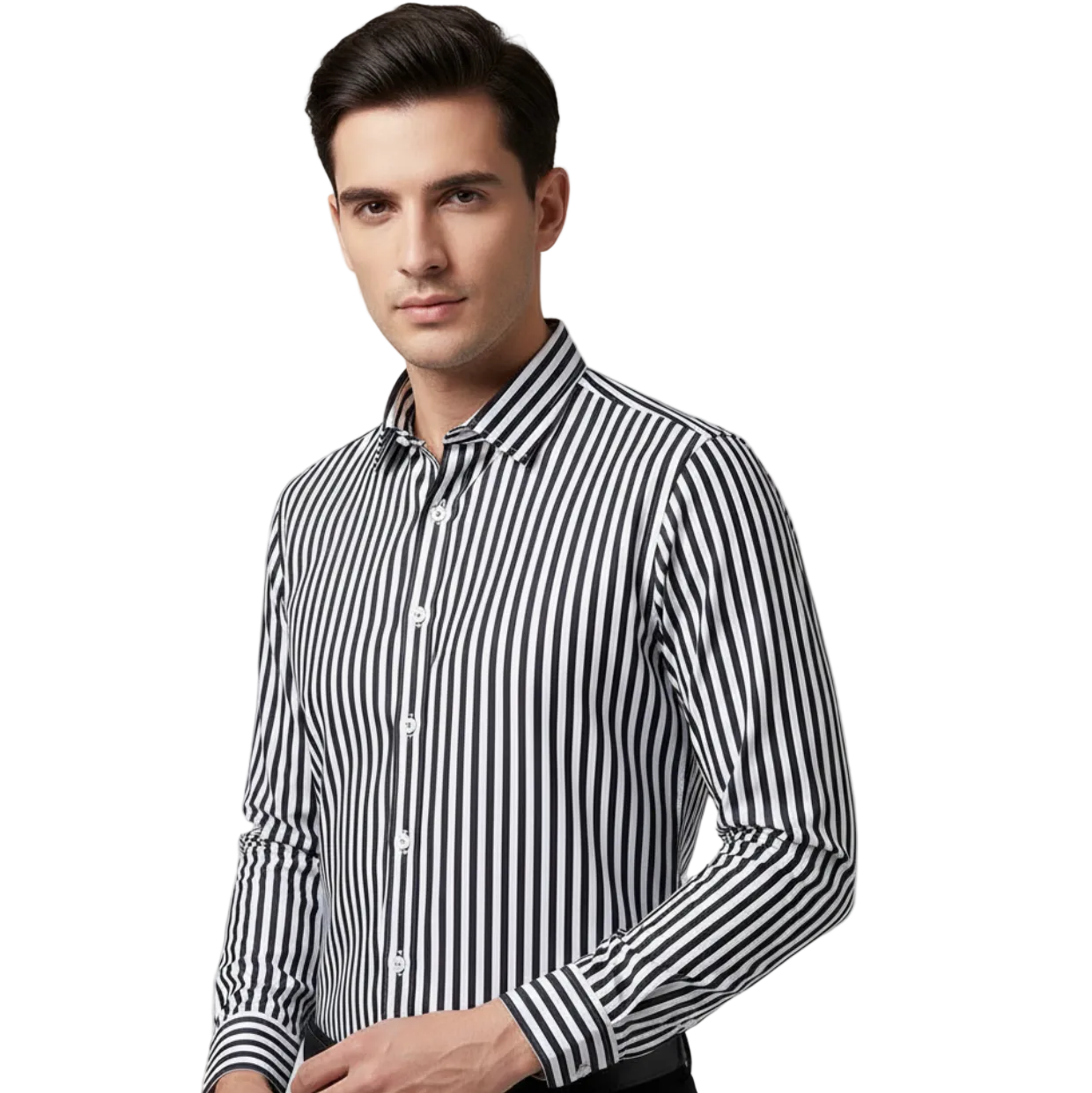 Camisa de vestir de manga larga a rayas para hombre