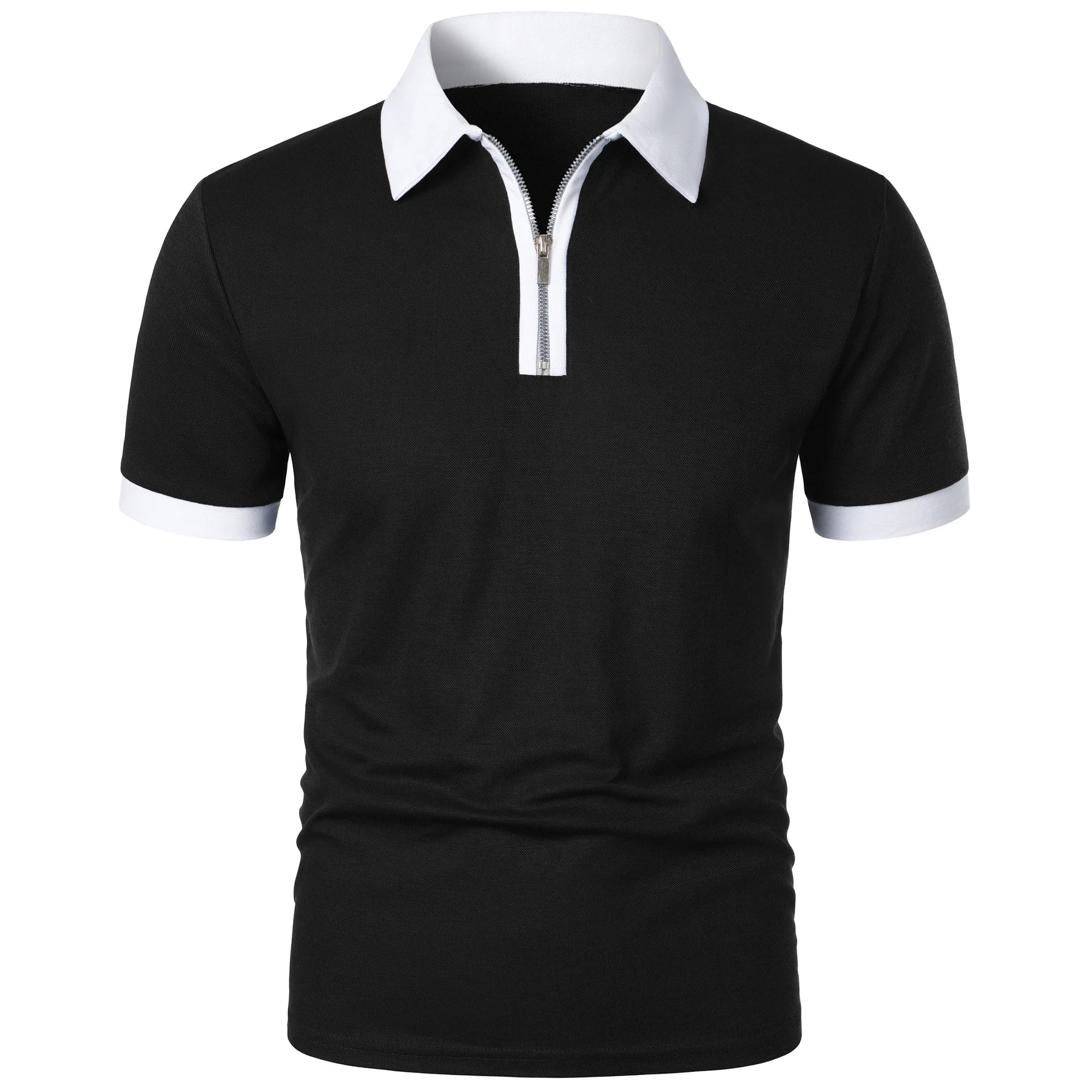 Camisa Polo Masculina Poliéster cor sólida com zíper