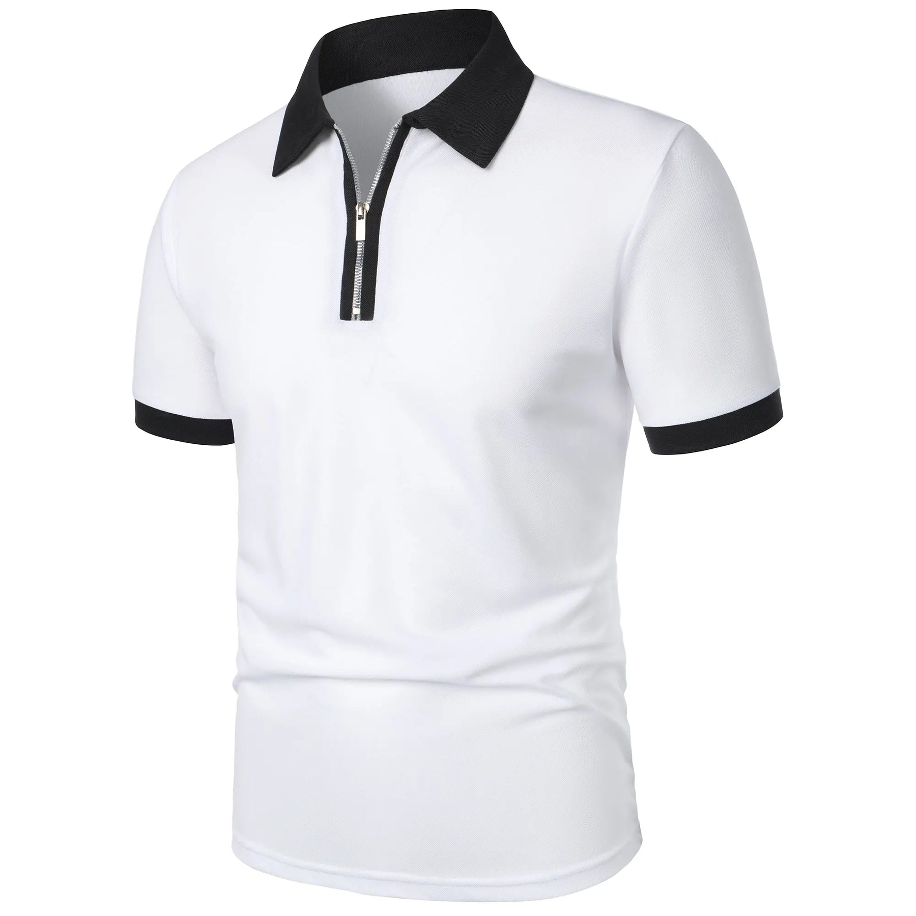 Camisa Polo Masculina Poliéster cor sólida com zíper
