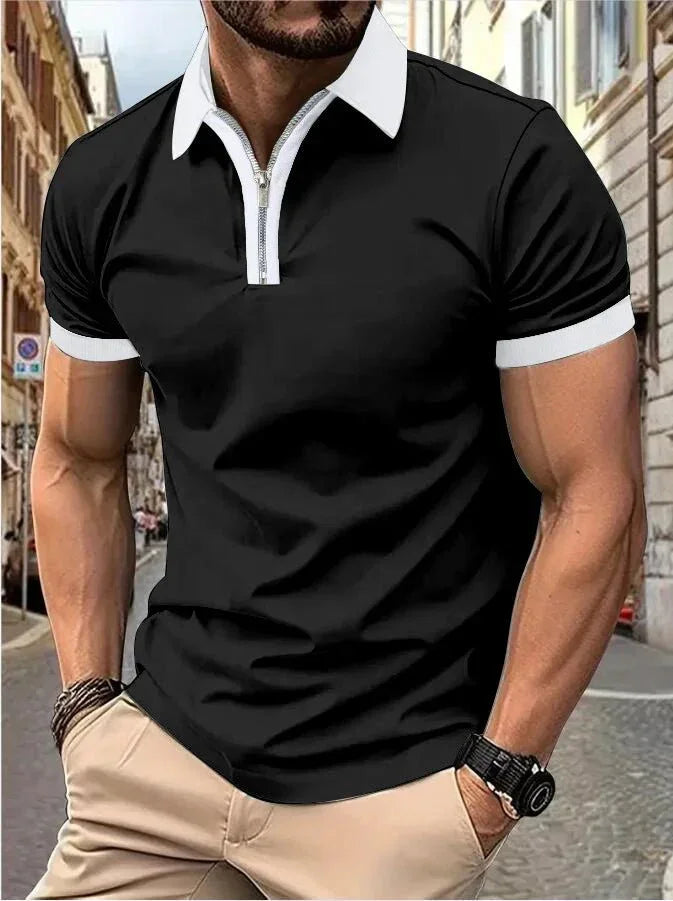 Camisa Polo Masculina Poliéster cor sólida com zíper - Altino