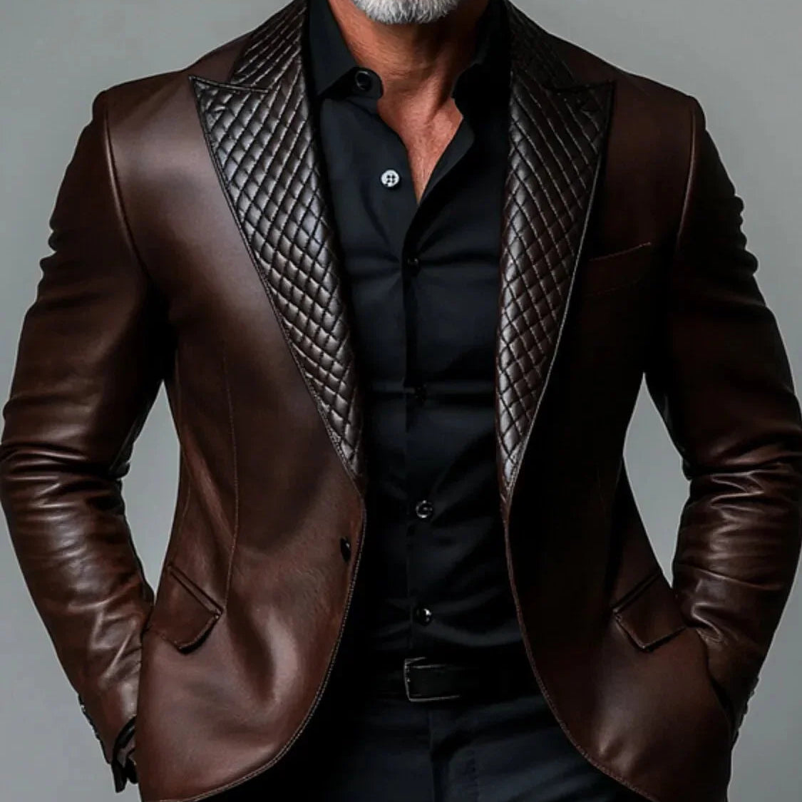 Blazer Masculino de Couro com Lapela Elegante