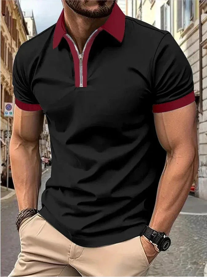 Camisa Polo Masculina Poliéster cor sólida com zíper - Altino