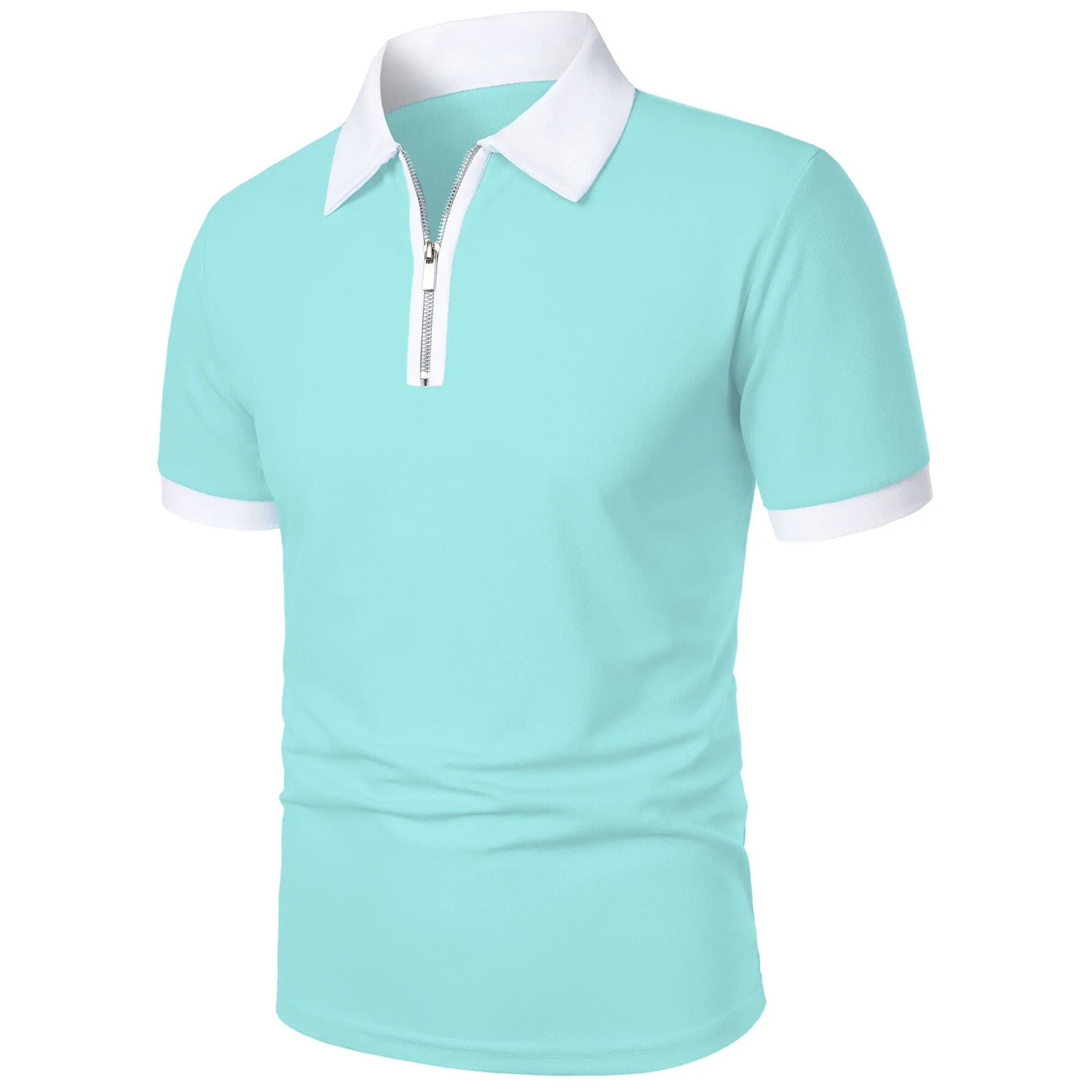 Camisa Polo Masculina Poliéster cor sólida com zíper