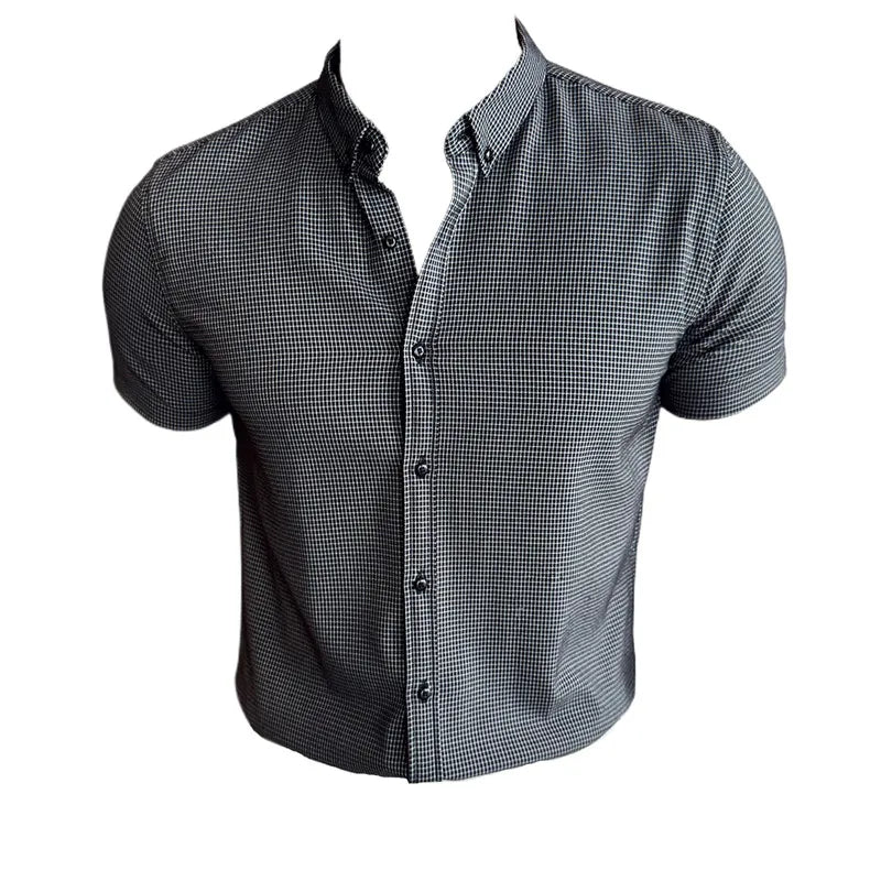 Camisa de vestir a cuadros de manga corta y corte entallado