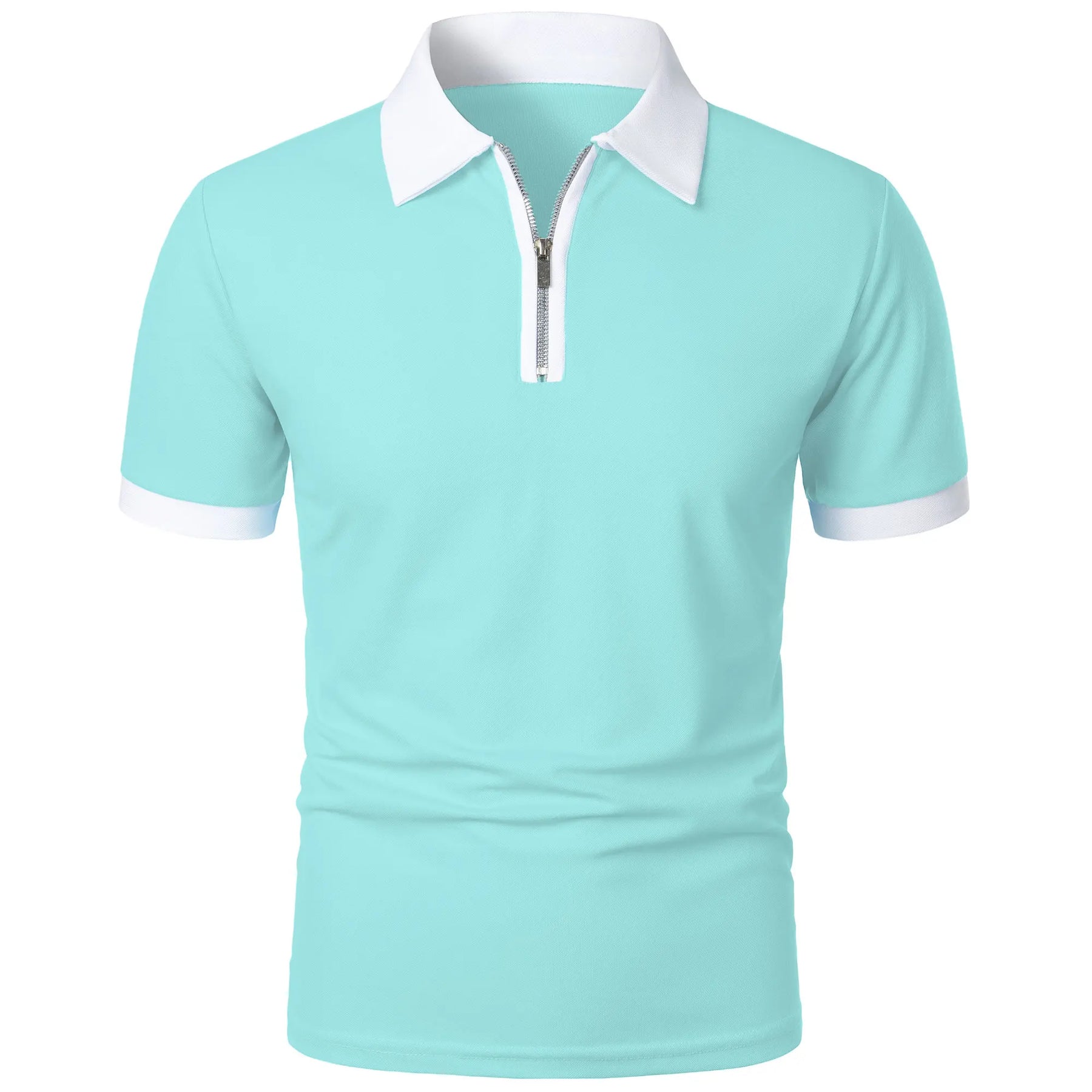Camisa Polo Masculina Poliéster cor sólida com zíper