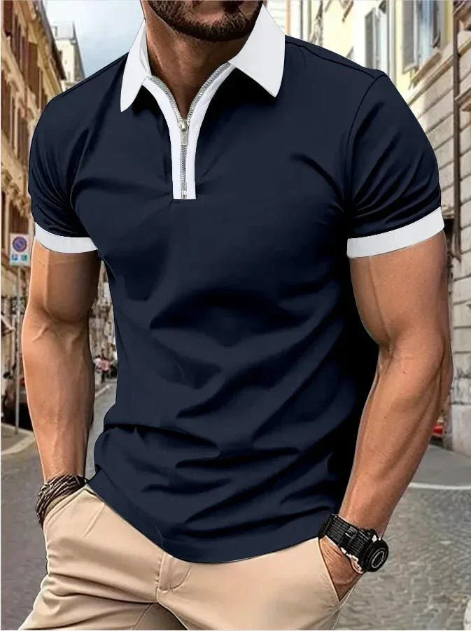 Camisa Polo Masculina Poliéster cor sólida com zíper - Altino