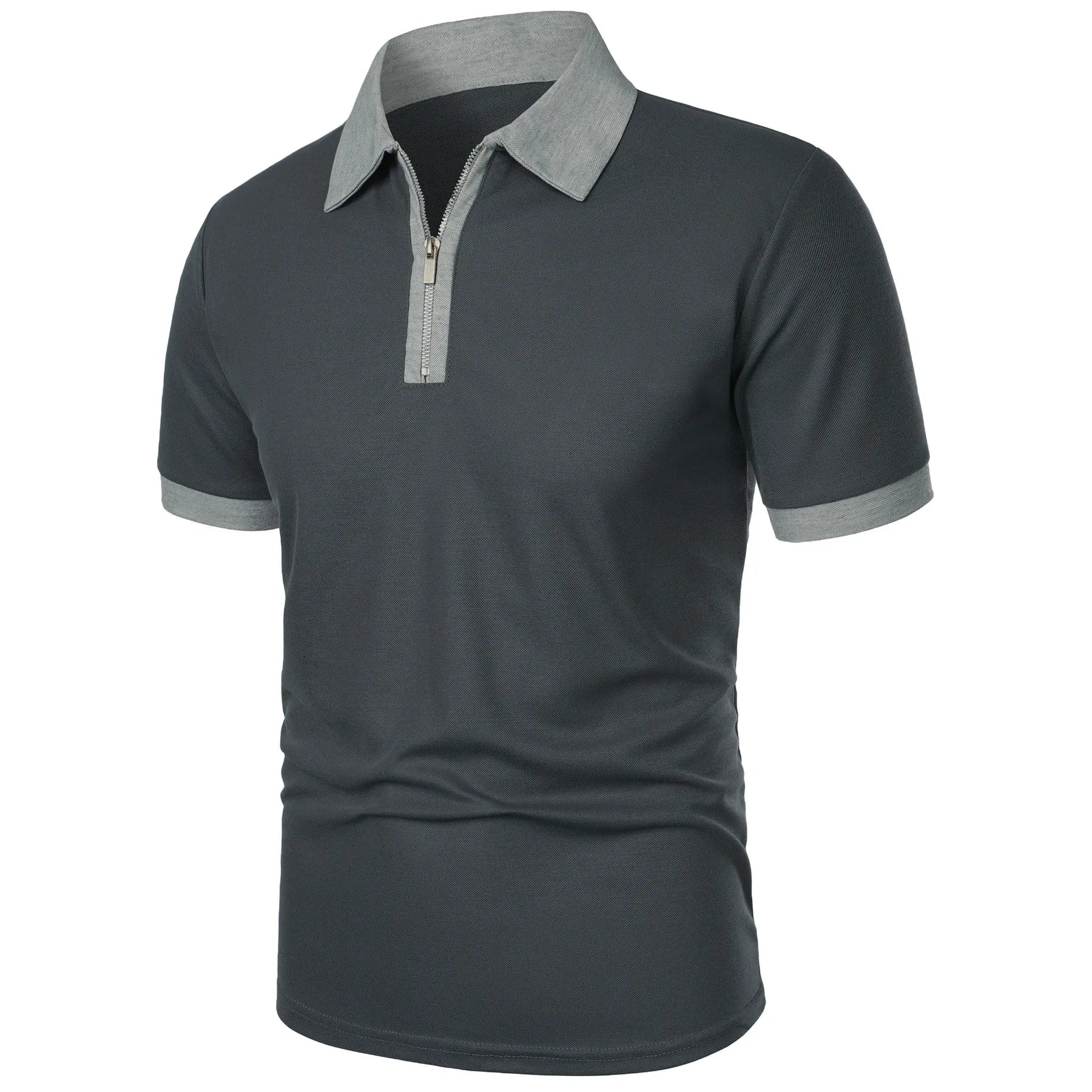 Camisa Polo Masculina Poliéster cor sólida com zíper