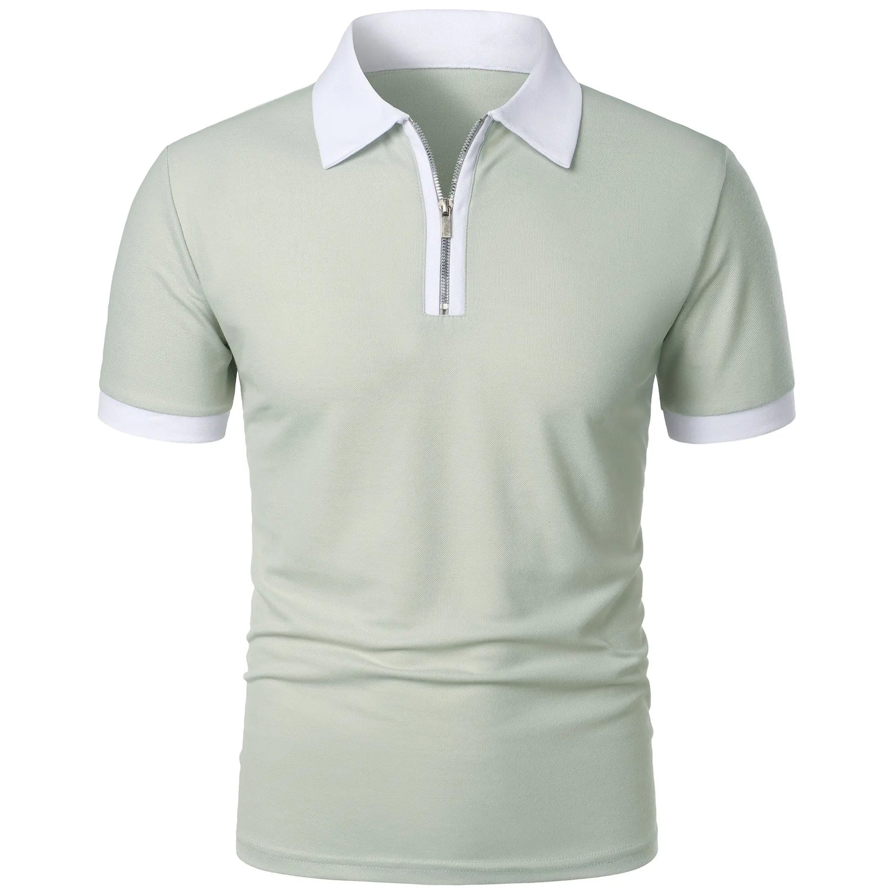 Camisa Polo Masculina Poliéster cor sólida com zíper