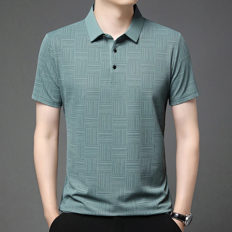 Camisa polo casual de manga curta masculina, camisa de algodão estampada, top confortável e respirável, nova moda, 2024