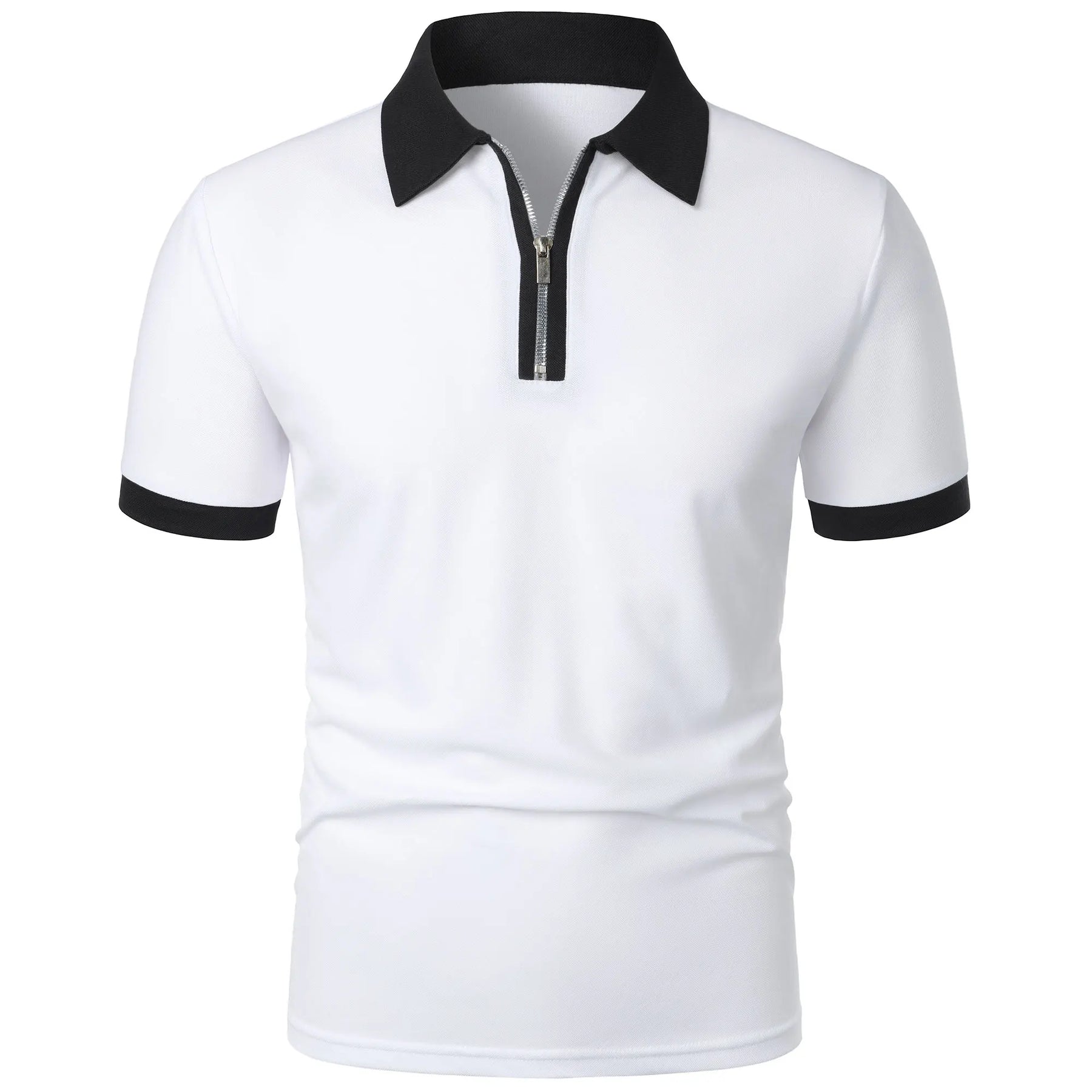 Camisa Polo Masculina Poliéster cor sólida com zíper