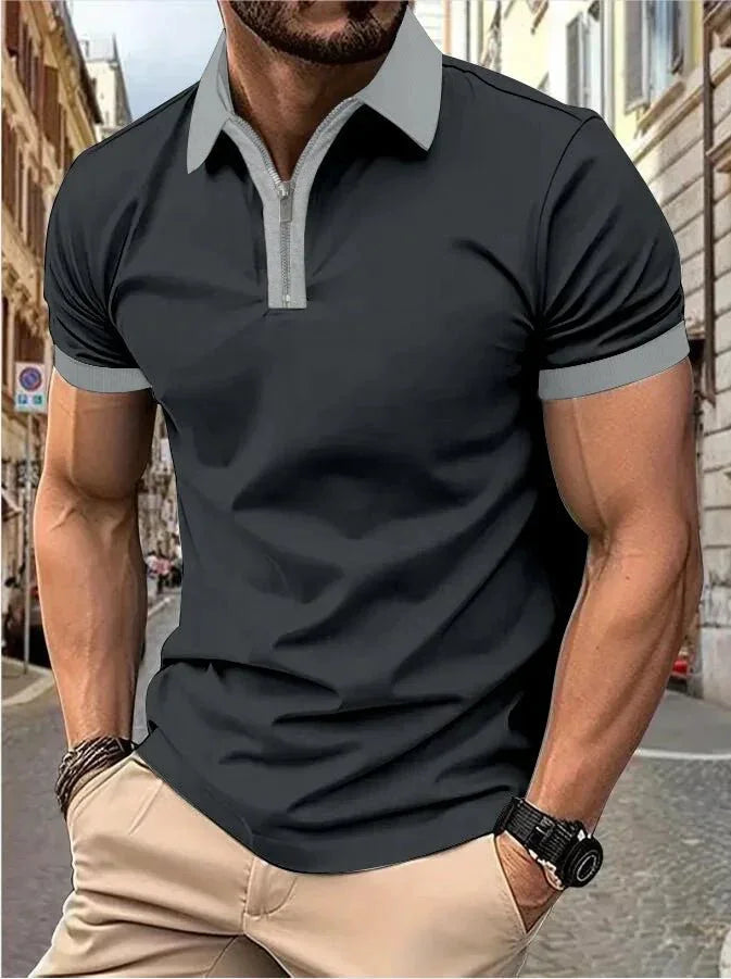 Camisa Polo Masculina Poliéster cor sólida com zíper - Altino