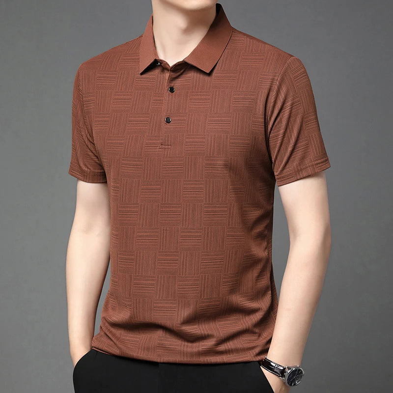Camisa polo casual de manga curta masculina, camisa de algodão estampada, top confortável e respirável, nova moda, 2024