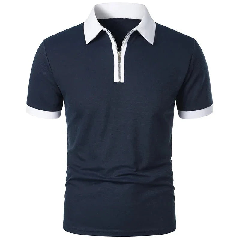 Camisa Polo Masculina Poliéster cor sólida com zíper - Altino