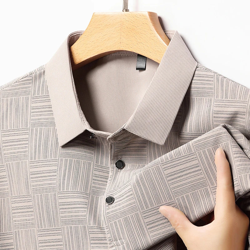 Camisa polo casual de manga curta masculina, camisa de algodão estampada, top confortável e respirável, nova moda, 2024