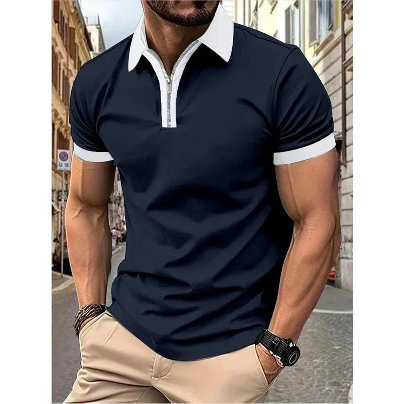 Camisa Polo Masculina Poliéster cor sólida com zíper - Altino