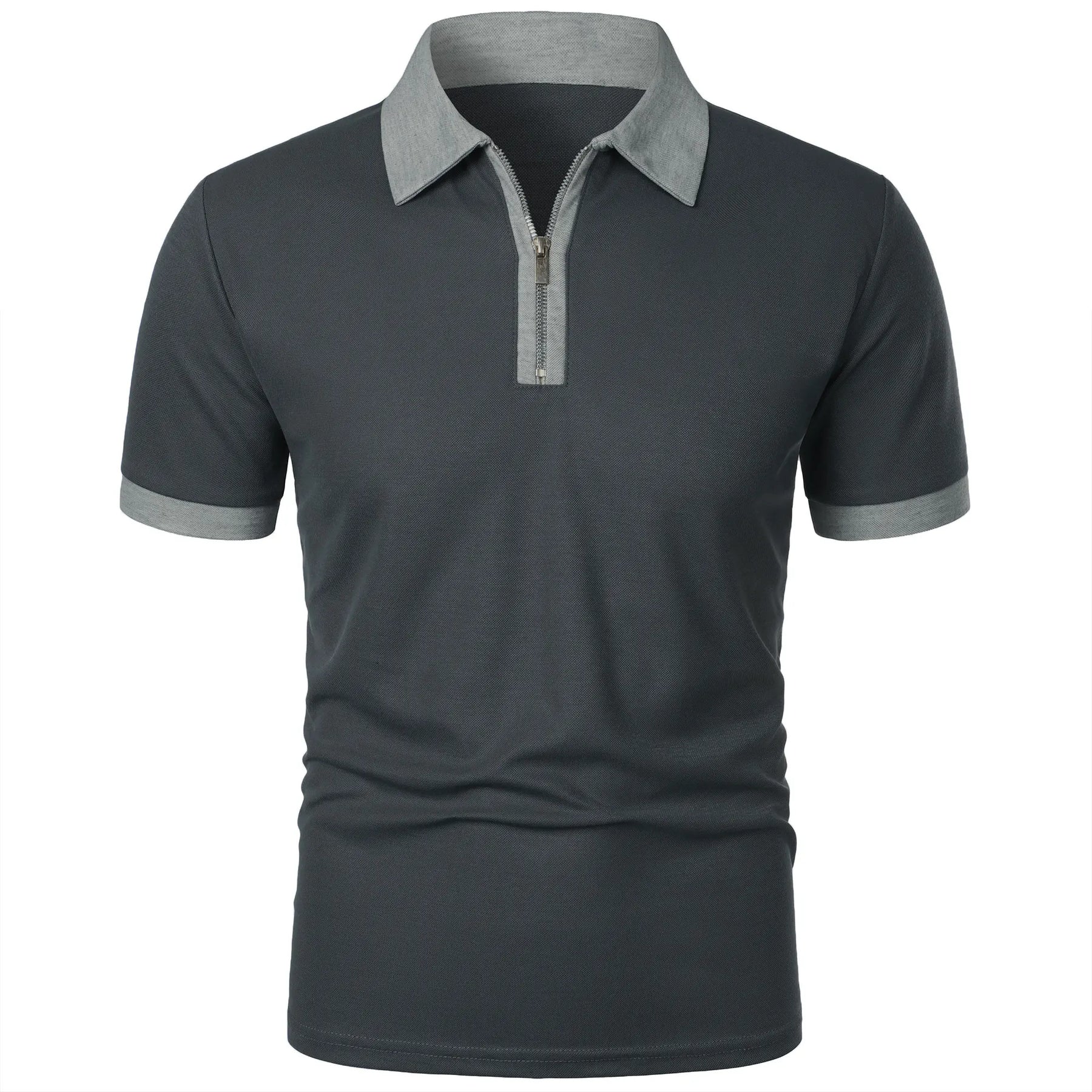 Camisa Polo Masculina Poliéster cor sólida com zíper