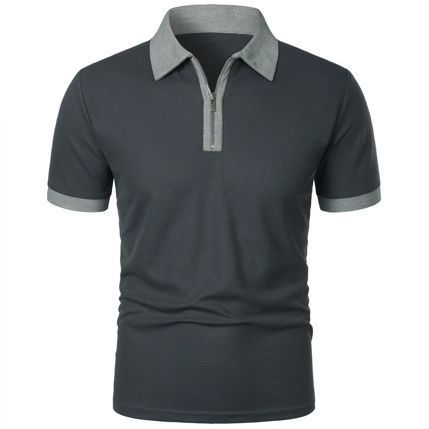 Camisa Polo Masculina Poliéster cor sólida com zíper - Altino