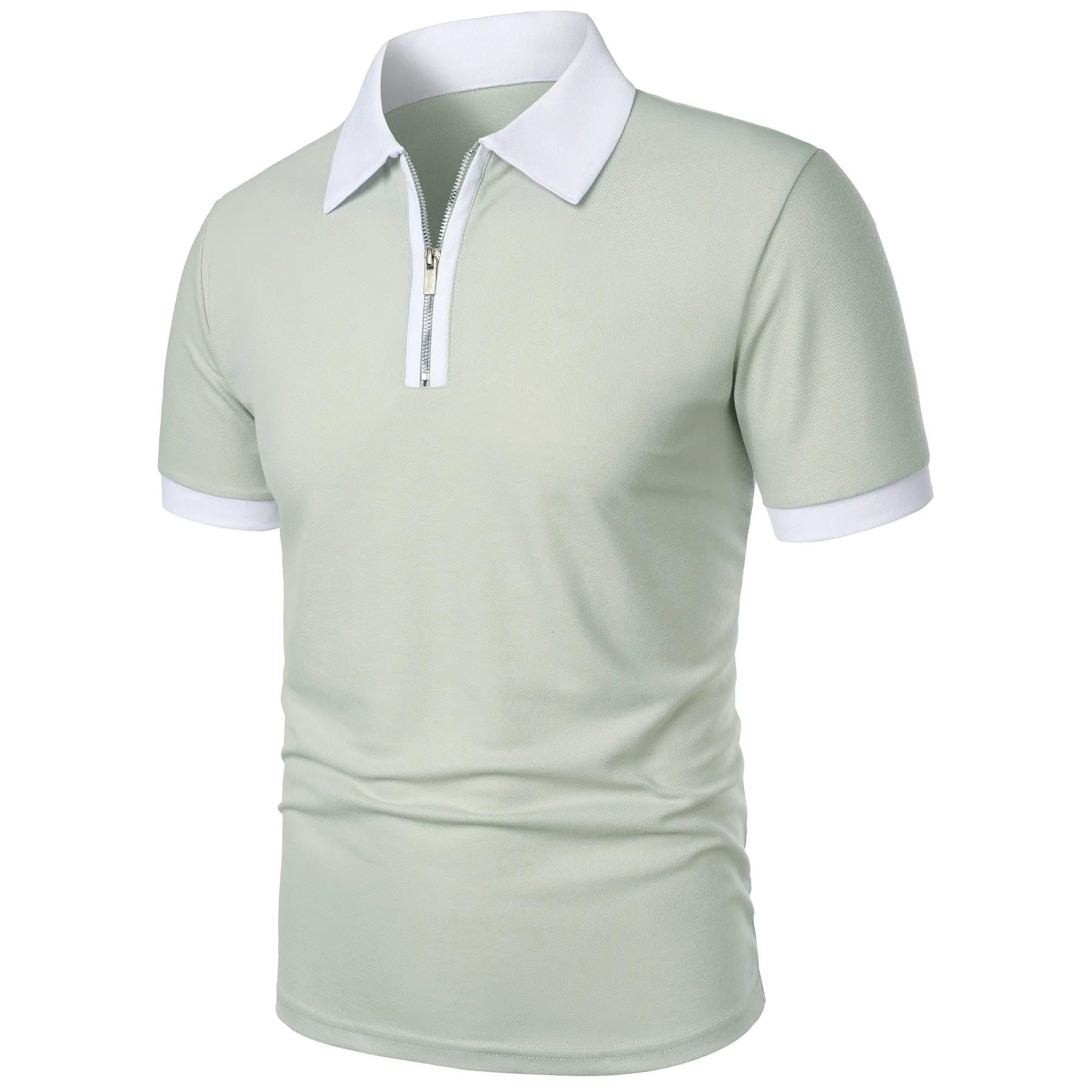 Camisa Polo Masculina Poliéster cor sólida com zíper