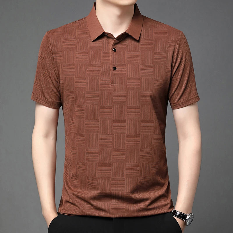Camisa polo casual de manga curta masculina, camisa de algodão estampada, top confortável e respirável, nova moda, 2024
