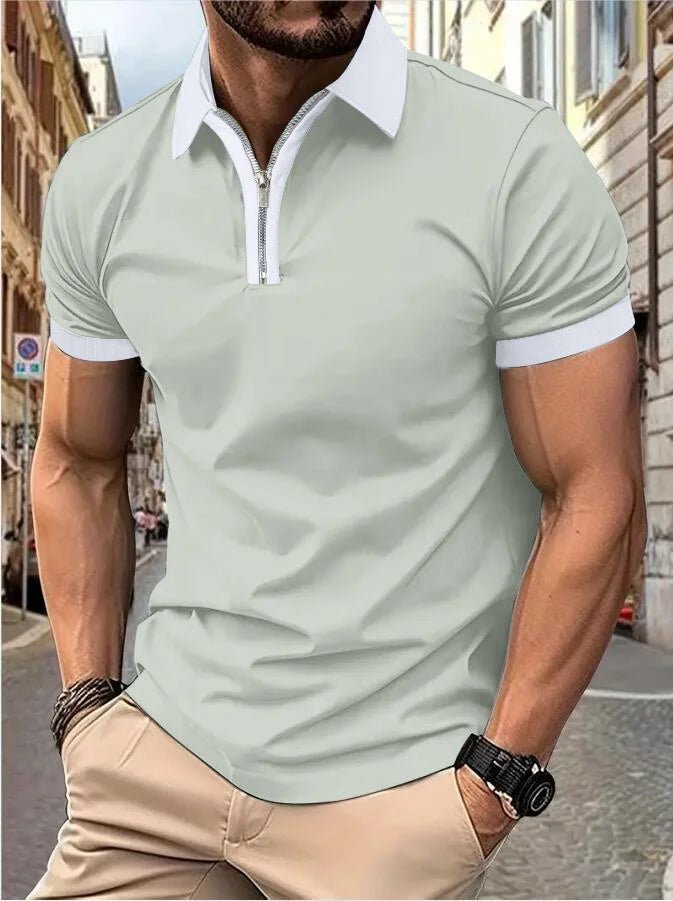 Camisa Polo Masculina Poliéster cor sólida com zíper - Altino