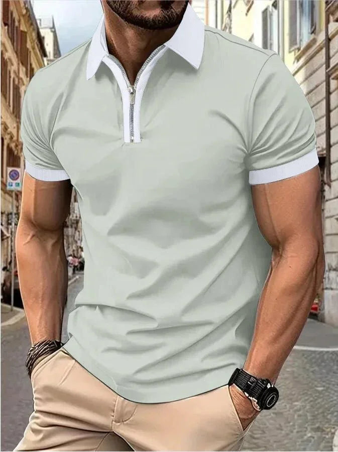 Camisa Polo Masculina Poliéster cor sólida com zíper - Altino
