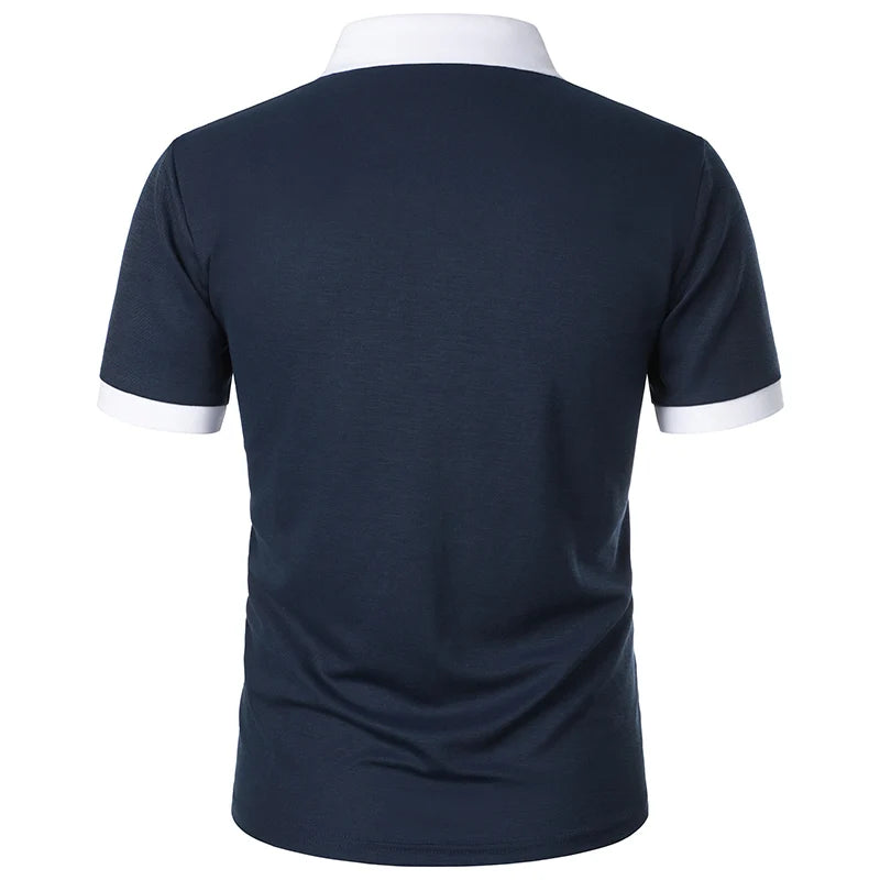 Camisa Polo Masculina Poliéster cor sólida com zíper