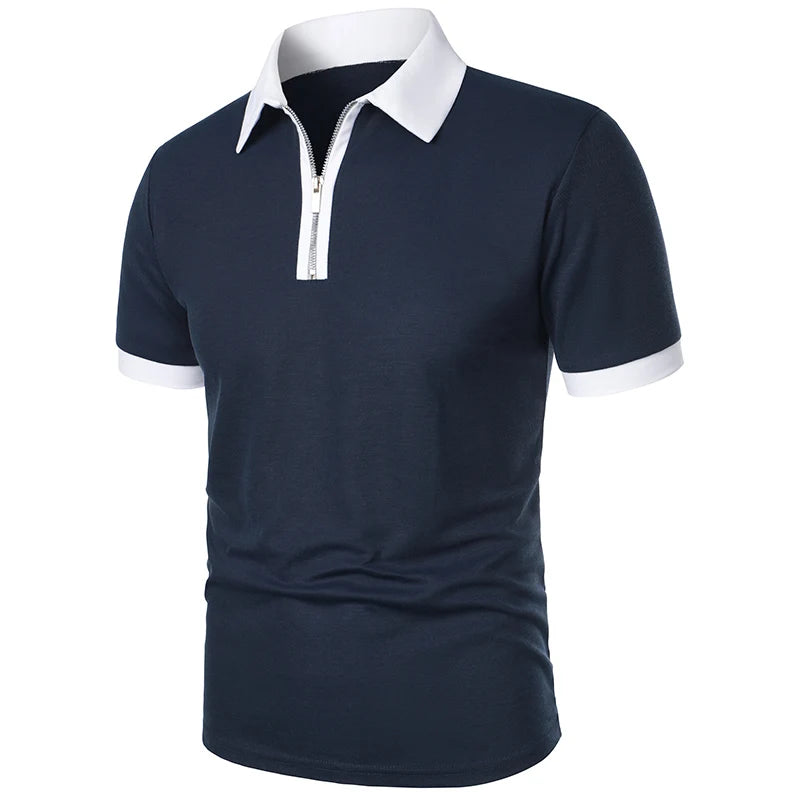Camisa Polo Masculina Poliéster cor sólida com zíper