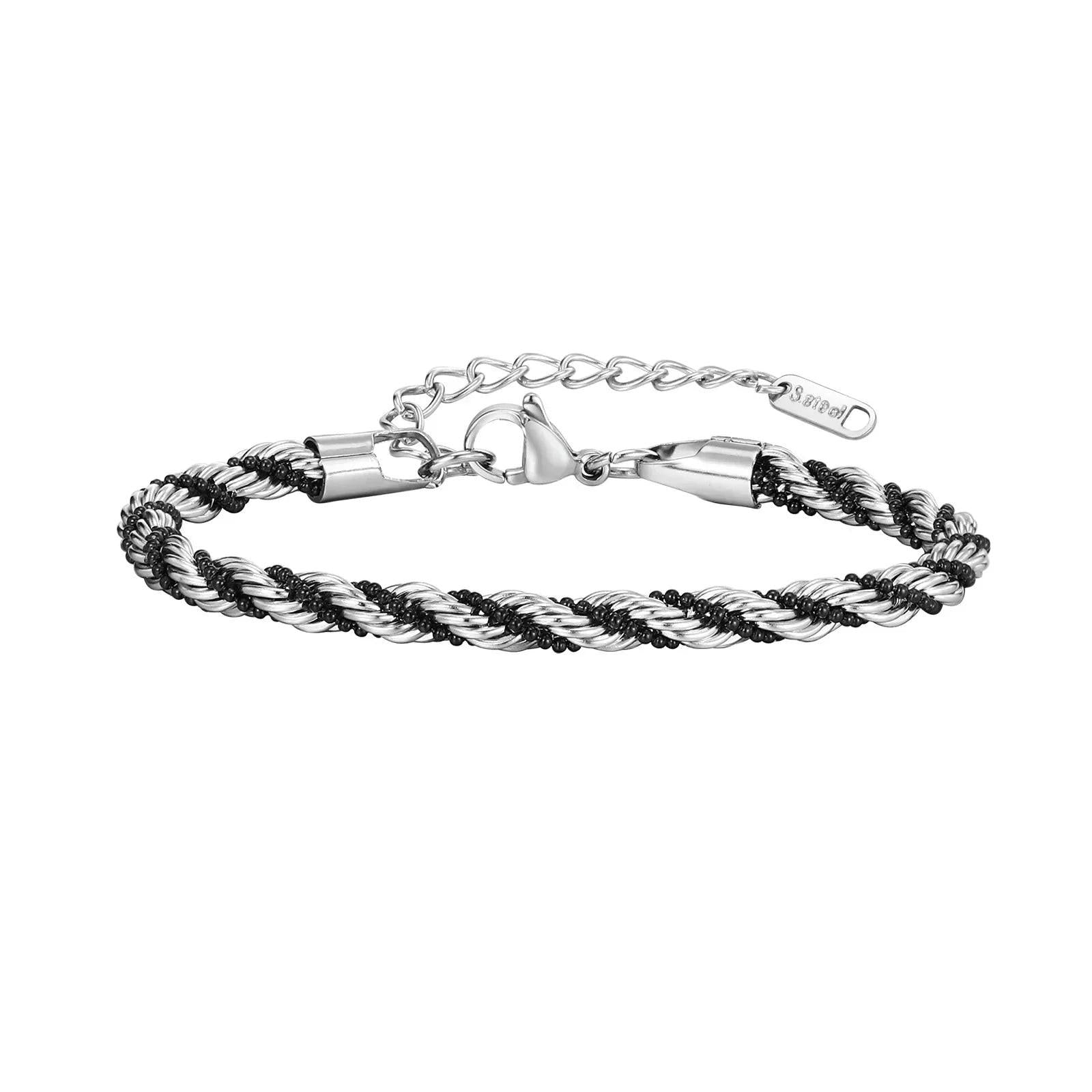 Pulseira Masculina Torcida em Aço Inoxidável Prata e Preto - Altino