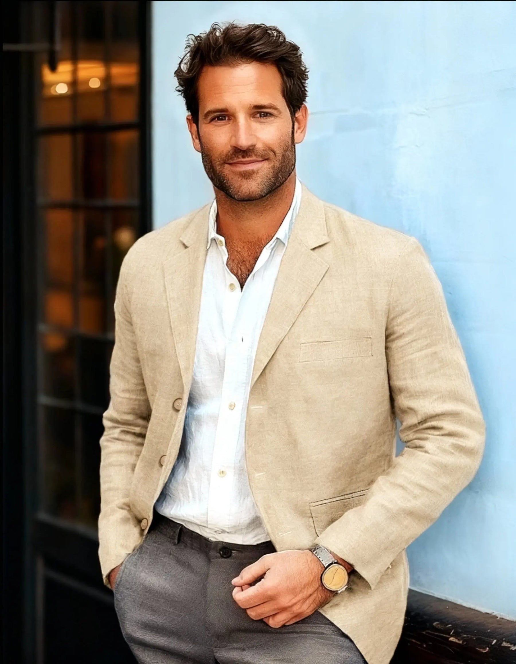 Blazer Masculino de Linho Bege/Marron - Elegância Casual para o Verão - Altino