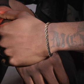 Pulseira Masculina Torcida em Aço Inoxidável Prata e Preto - Altino