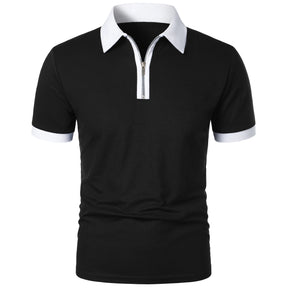 Camisa Polo Masculina Poliéster cor sólida com zíper