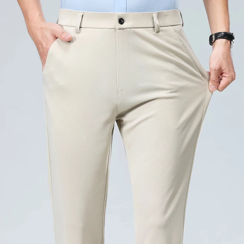 Verão outono calças finas dos homens vestido formal terno calças de trabalho qualidade negócios calças casuais preto vinho vermelho calças compridas