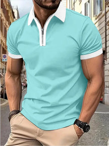 Camisa Polo Masculina Poliéster cor sólida com zíper