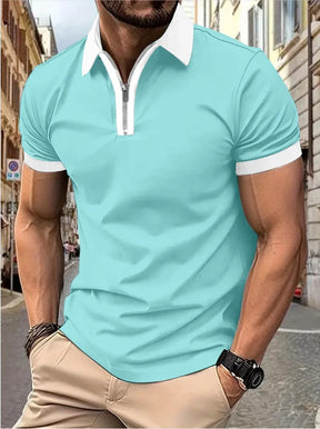 Camisa Polo Masculina Poliéster cor sólida com zíper