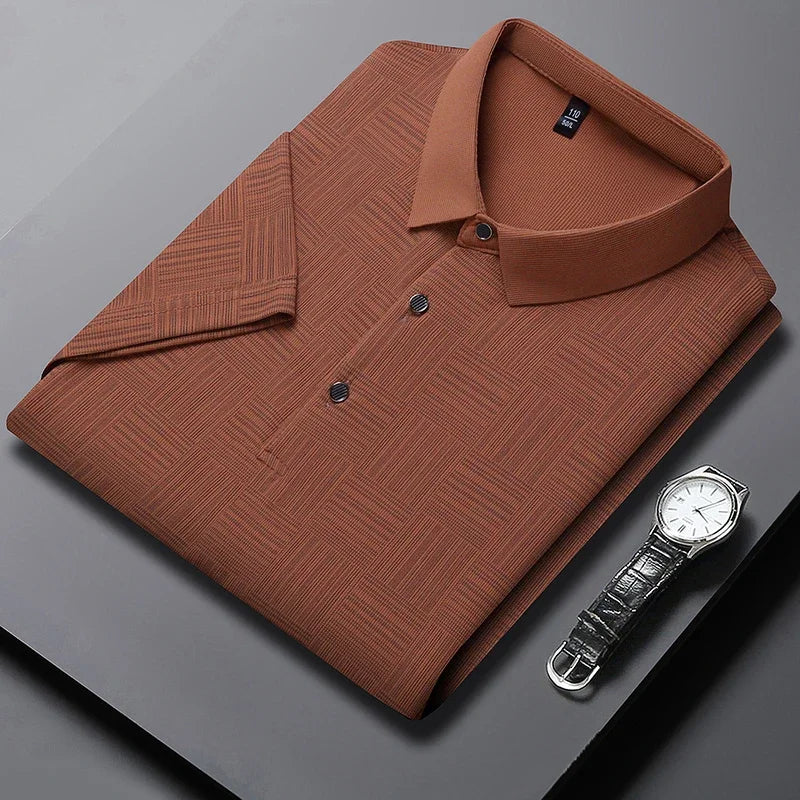 Camisa polo casual de manga curta masculina, camisa de algodão estampada, top confortável e respirável, nova moda, 2024