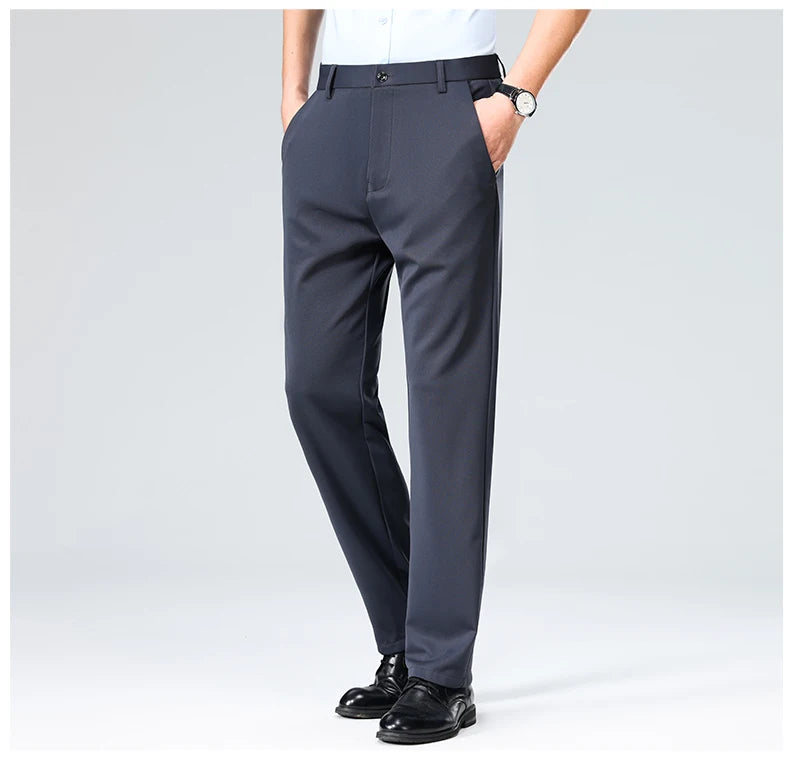 Verão outono calças finas dos homens vestido formal terno calças de trabalho qualidade negócios calças casuais preto vinho vermelho calças compridas