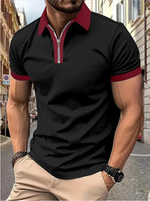 Camisa Polo Masculina Poliéster cor sólida com zíper