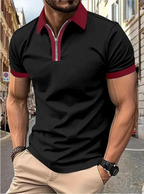 Camisa Polo Masculina Poliéster cor sólida com zíper