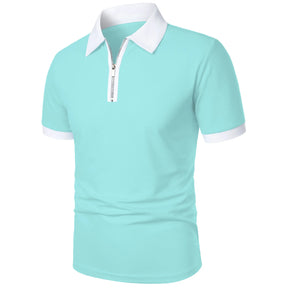 Camisa Polo Masculina Poliéster cor sólida com zíper
