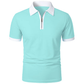 Camisa Polo Masculina Poliéster cor sólida com zíper