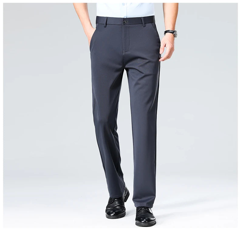 Verão outono calças finas dos homens vestido formal terno calças de trabalho qualidade negócios calças casuais preto vinho vermelho calças compridas