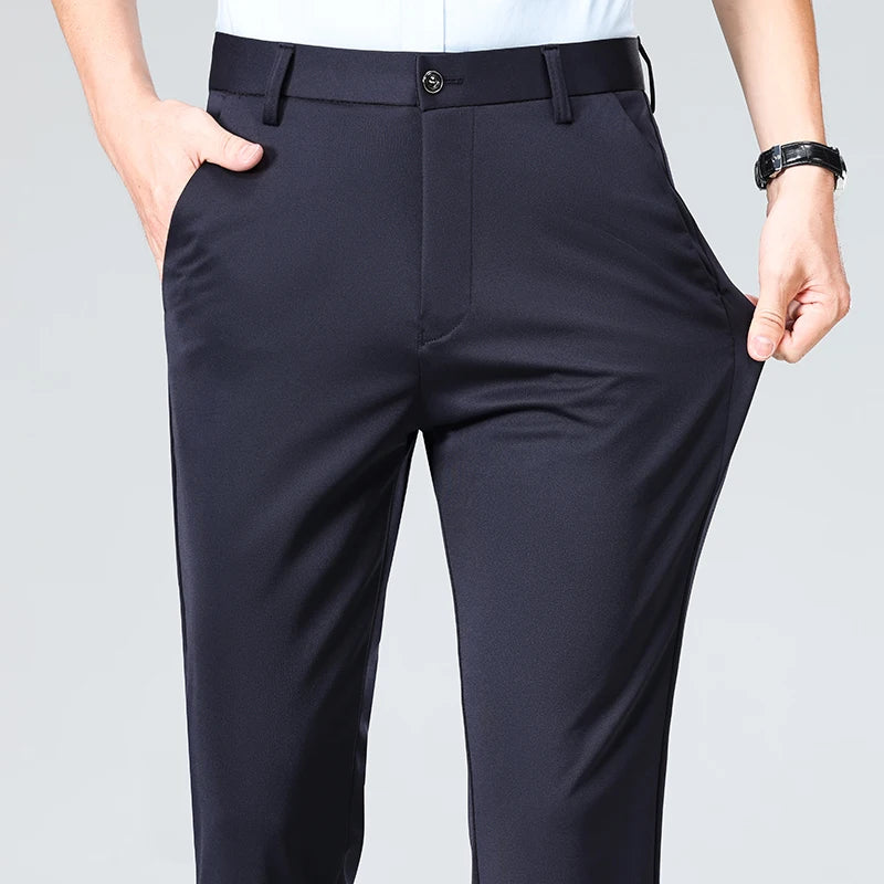 Verão outono calças finas dos homens vestido formal terno calças de trabalho qualidade negócios calças casuais preto vinho vermelho calças compridas