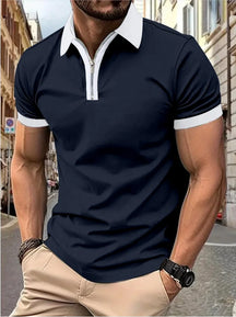 Camisa Polo Masculina Poliéster cor sólida com zíper