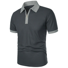 Camisa Polo Masculina Poliéster cor sólida com zíper