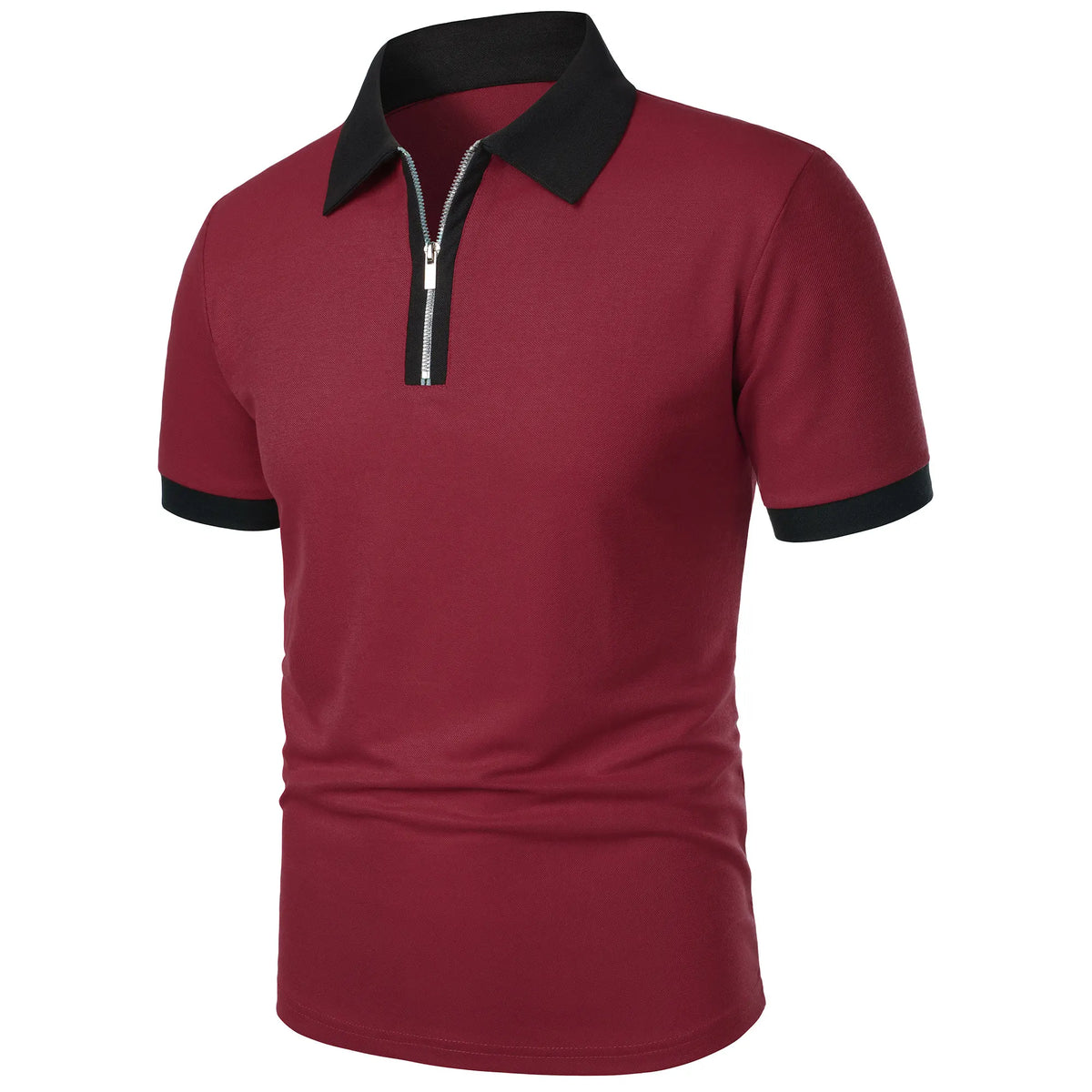 Camisa Polo Masculina Poliéster cor sólida com zíper