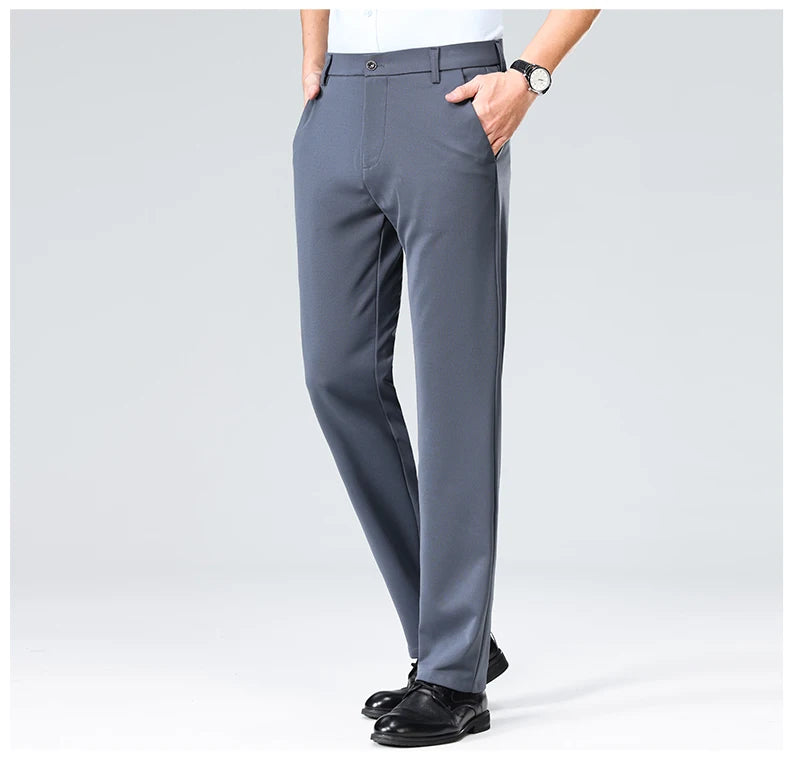 Verão outono calças finas dos homens vestido formal terno calças de trabalho qualidade negócios calças casuais preto vinho vermelho calças compridas