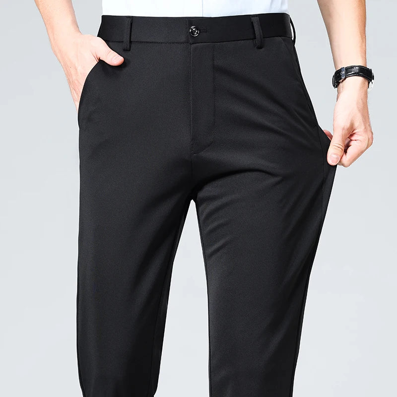 Verão outono calças finas dos homens vestido formal terno calças de trabalho qualidade negócios calças casuais preto vinho vermelho calças compridas