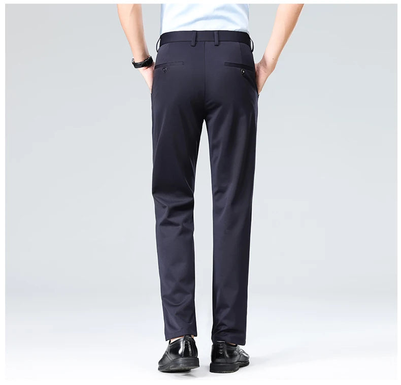 Verão outono calças finas dos homens vestido formal terno calças de trabalho qualidade negócios calças casuais preto vinho vermelho calças compridas