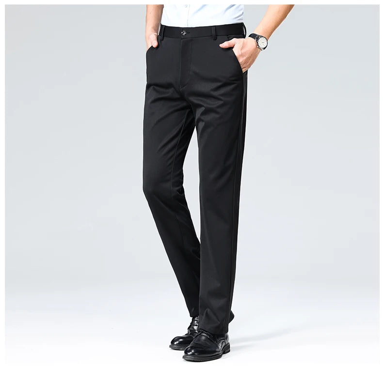 Verão outono calças finas dos homens vestido formal terno calças de trabalho qualidade negócios calças casuais preto vinho vermelho calças compridas