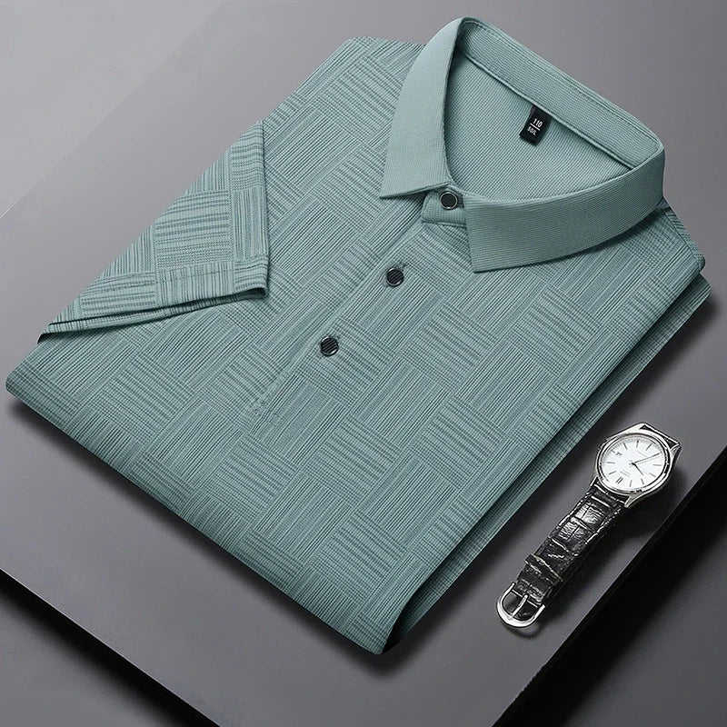 Camisa polo casual de manga curta masculina, camisa de algodão estampada, top confortável e respirável, nova moda, 2024
